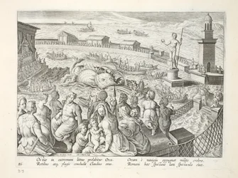 Seemonster greift ein Boot während einer Vorstellung in einem Meeresgehege in Ostia an, Platte 85, Illustration aus 